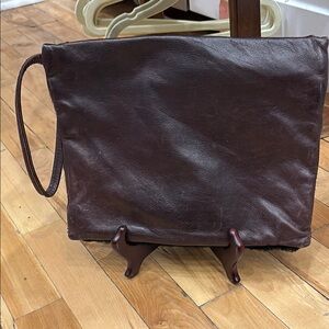 Brown Napa leather wristlet carry all